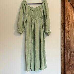 BIBI Smocked Puff Sleeve Green Dress Pastel Spring Summer Cottagecore